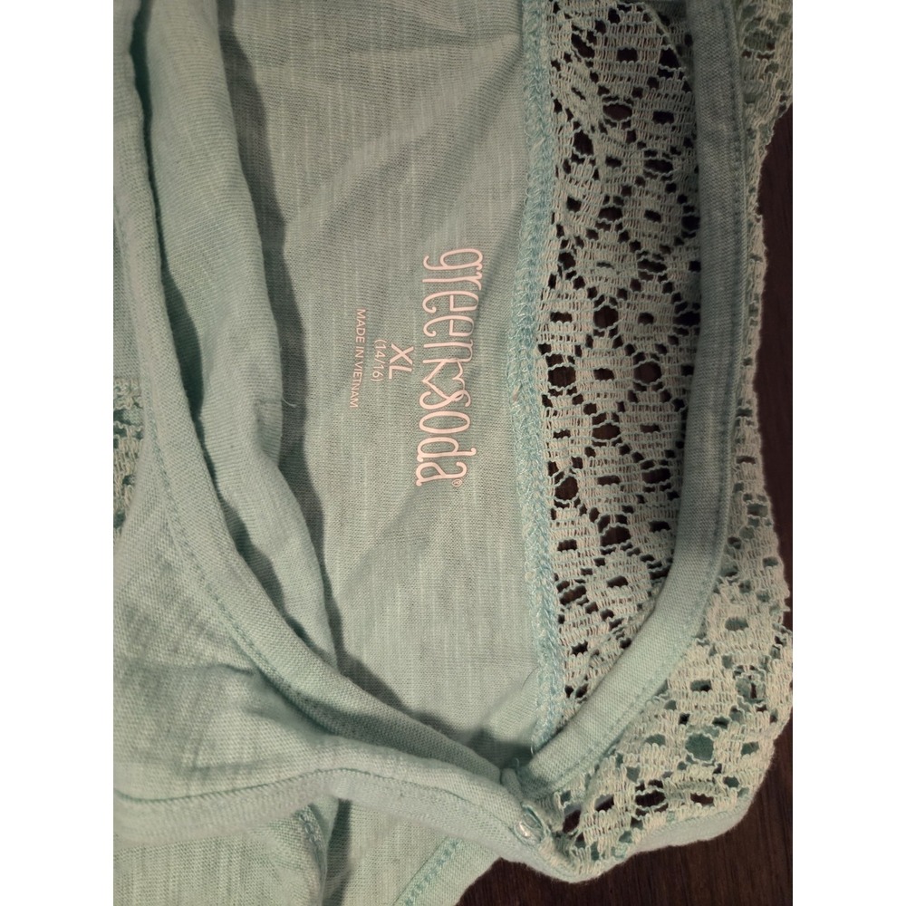 Green Soda Girls XL 14/16 Mint Green Lace Racerback Tank Top Pocket Tee - Picture 2 of 3